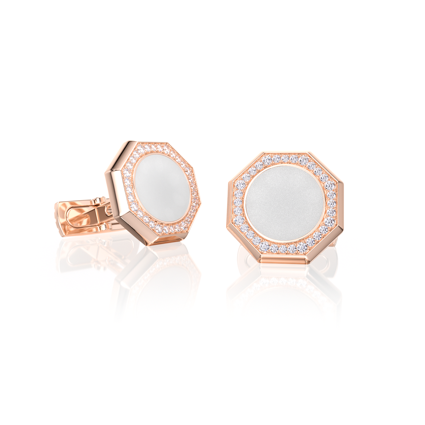 Bouton de manchette Octogone Or Rose Agate Blanche / Lapis-Lazuli / Onyx