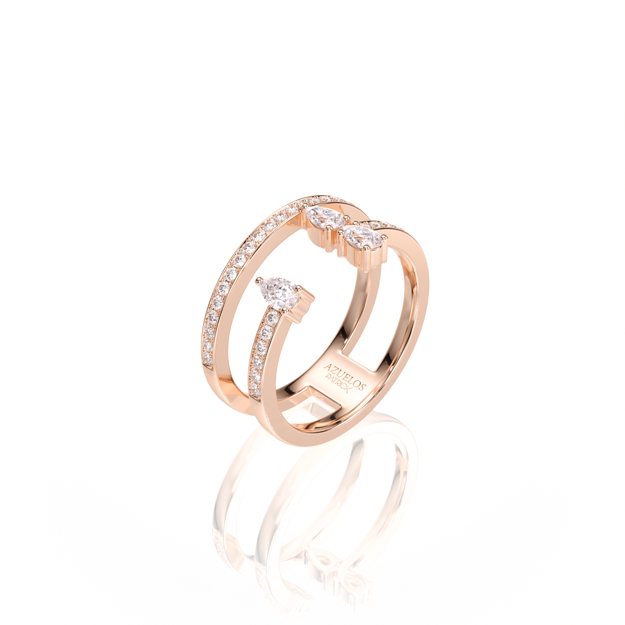 Bague Or Rose Sertie & Diamants Poires