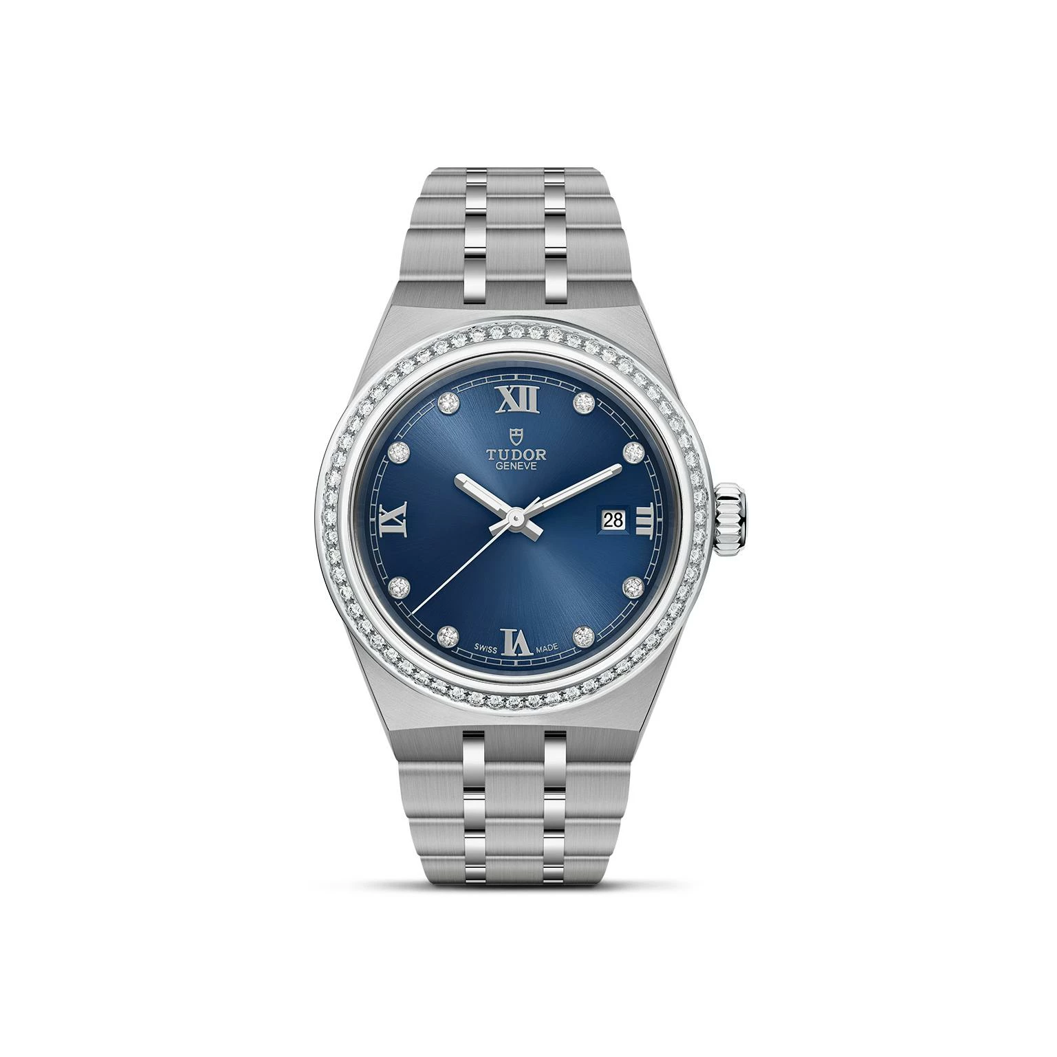 TUDOR Royal watch, 28mm steel case, diamond-set dial