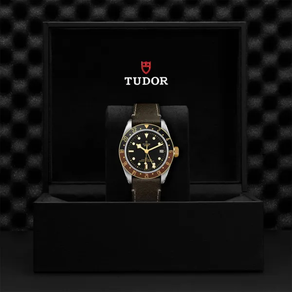 Montre TUDOR Black Bay GMT S&G boîtier en acier 41 mm, bracelet en cuir brun