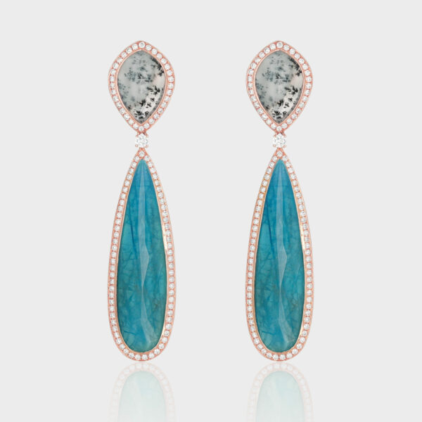 Boucles d’Oreilles Apatite et Agate Moucheté